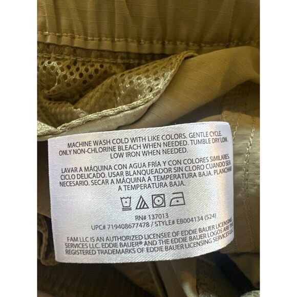 Eddie Bauer Ripstop Tech Shorts Mens Green Cargo Belted Hiking Outdoor Size XL - Picture 13 of 15